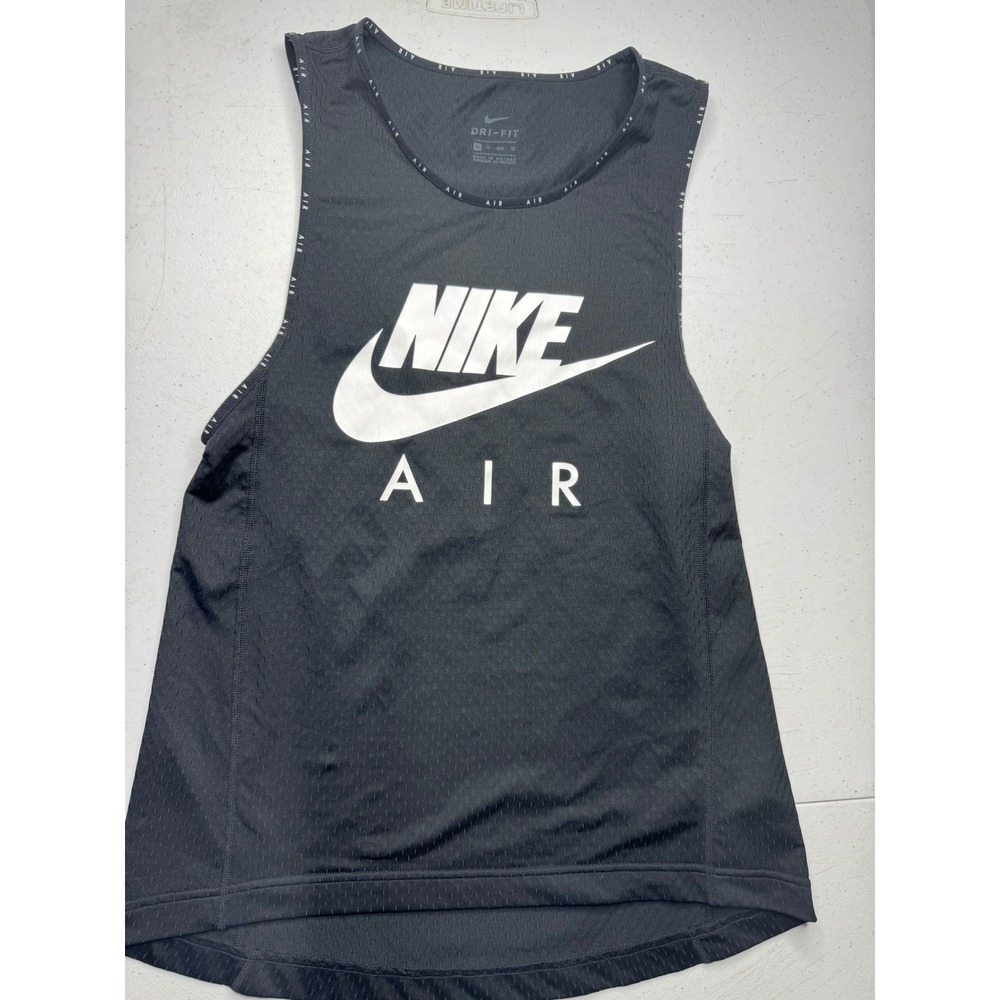 Nike Air Dri-FIT Running Tank Top Black White Logo Mesh XS